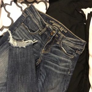 american eagle jeans super low rise , size 2